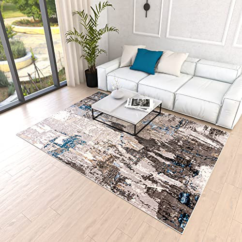 Mazovia Abstraktes Vintage Designer Teppich - Kurzflor - Weich Teppich für Wohnzimmer, Esszimmer - ÖKO-TEX Wohnzimmerteppich - Teppiche Beige Blau Grau 160 x 230 cm