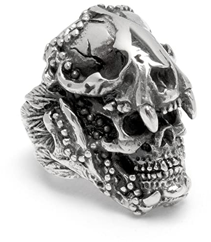 Schmuck-Checker Großer Ring mit Totenkopf-Schamane verzierten Panther-Schädel Azteken Maya Inka Indio Schmuck aus 316L Edelstahl mit krassem Design