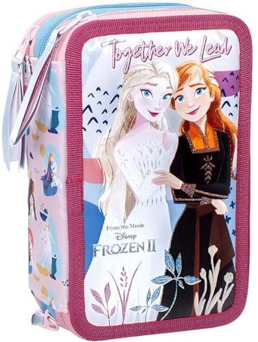 Clondo Mädchen 3-Fach Federmäppchen für Die Eiskönigin Frozen Fan – 44-teilig, komplett gefüllt – mit Schere, Lineal, Filzstifte, Buntstiften – Rosa – ideal für Schule & als Geschenk