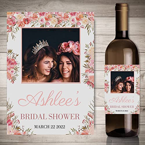 Autocollants de vin d'impression personnalisés avec photo, décor de fête de fiançailles de mariage,etiquette bouteille personnalisable,20 pièces (8,9 x 12.7cm)