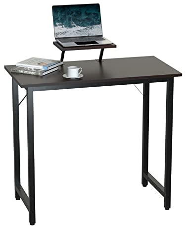 PIPIPOXER Escritorio para Ordenador portátil, Mesa de Oficina con Soporte para Monitor, Mesa Estable para PC, Mesa de Trabajo de Madera para Trabajo (Madera Oscura, 80x40x75cm)