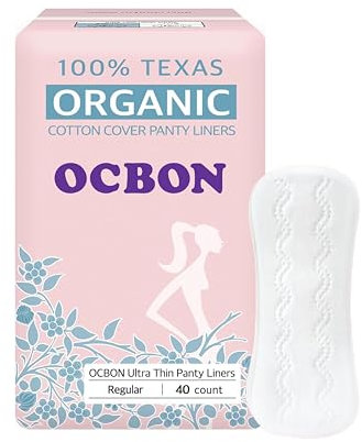 OCBON Ultra Thin Sanitary Pantyliners (Regular, 6.1 inch, 40 Counts) - Ultra Thin, Unscented 100% Organic Cotton Panty Liners for Women. Chemical-Free, Extra Soft, Ideal for Sensitive Skin