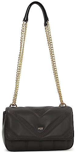 DKNY Women's Flap Shoulder Bag, Black/Gold