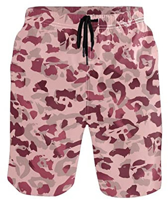 Short De Bain Homme Léopard Tons Rose Pastel Homme Short De Bain Mode Pant Court De Sport Classique Shorts De Bain, pour Piscine, Natation, Maison, XL