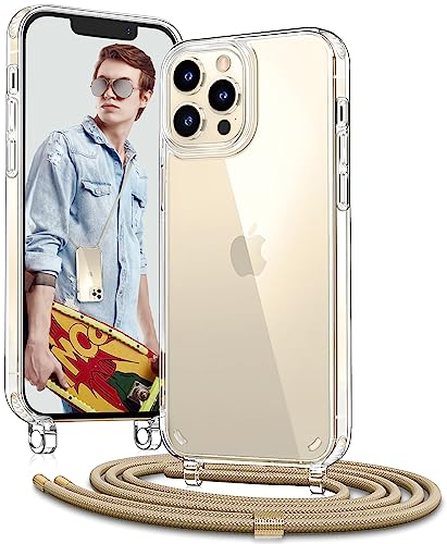 Vaykwo Handykette für Apple iPhone 12 Pro Max Hülle mit BandHülle mit Band - Necklace Handyhülle - Transparente Case zum Umhängen mit Kameraschutz und Bildschirmschutz - Golden