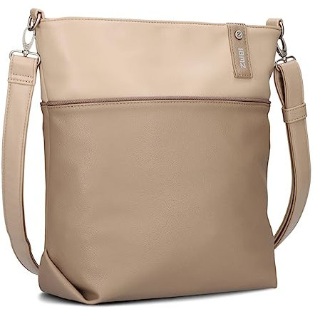 Zwei Damen Umhängetasche Jana J12 Crossbody Bag 9 L Handtasche Bicolor Canvas-Stil passender Kosmetikbeutel extra Schultergurt & Schlüsselband, Schultertasche DIN-A4 passend (hazel)