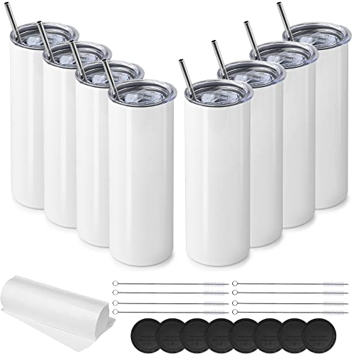 MSYU Lot de 8 gobelets à sublimation vierges en vrac de 591 ml avec couvercle et paille - Blanc