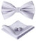 HOULIFE Fliege Herren Set - Verstellbare Fliege aus Satin Polyester Vorgebunden Fliege, einfarbige Einstecktuch, Manschettenknöpfe Set für Bräutigam Hochzeit mit Geschenkbox, Silber-Grau