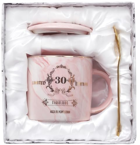 BOKALAKA Regalo para 30 cumpleaños para mujer, 30 cumpleaños para mujer, taza de café rosa de 30 onzas, regalo de 30 cumpleaños para mujeres, para novia/madre/hermana/colega, con caja de regalo