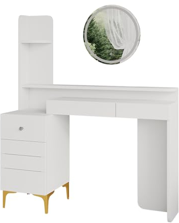 Vicco Schminktisch Garant, Kosmetiktisch mit Spiegel, Weiß, 116 cm mit LED Beleuchtung