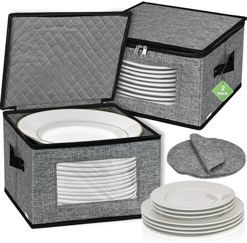 Homyfort Hard Shell Quilted Dinner Plate Storage Containers, 12 Inch, Dark Grey