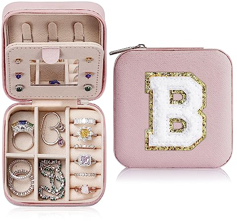 TINGN Reise Schmuckkästchen Mädchen, B Buchstaben Schmuckschatulle | Geschenke für Teenager Mädchen | Geburtstagsgeschenke für Mädchen | Reise Geschenke für Mädchen | Reise Schmuck Organizer Rosa