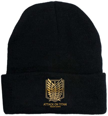 flowereyes Attack on Titan Strickmütze Trendige Strickmütze Beanie Mütze Herbst Winter Thermomütze Survey Corps Strickmütze für Anime-Fans