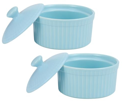 TOPBATHY Lot De 2 Ramequins En Porcelaine Avec Couvercle Bols à Pudding Soufflé Et Crèmes Brû ées Bols En Pour Desserts Couleur Bleue