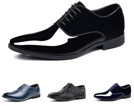Hitmars Derby Shoes for Men Oxford Shoes Patent Leather Business Formal Dress Shoes Mens Lace Up Brogue Shoe Li3-Black UK 6.5(EU40)