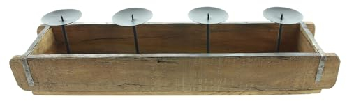 Kerzenhalter Ziegelform, Holz, recycelt, Metall, Mattschwarz, zum Bepflanzen mit Folie ausschlagen Maße: 56 x 14 x 14 cm, passend für Kerzen max. Ø 7 cm, ohne Kerzen