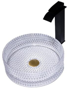 Round Washbasin, Made Glass Washbasin Bathroom Sink, Glossy White, Without Overflow, Single Basin Plus Basin Holder, Dimensions 405 X 405 X 10mm (White)