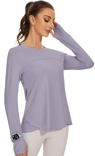 IECCP Damen-Trainingsshirt, Outdoor-Fitness-Oberteil schnell trocknend leicht Sport Wander Lauf Workout Top Activewear-Sportoberteil für Damen mit Langen Ärmeln