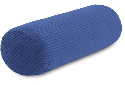 Nackenrolle XXL Cord Blau Nackenkissen extra lang Öko-Tex 100 und 40°C waschbar - Nackenstütz-Kissen mit Bezug für Auto, Flugzeug, auf Reisen oder zum Lesen und Relaxen zu Hause - 15x70 cm
