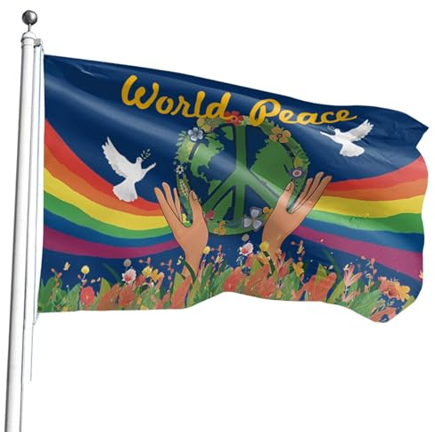 Friedensfahne 150 x 90cm, Regenbogenfahne Peace, Fahne Peace, Friedenszeichen Flagge, Ausbleichsichere Outdoor-Flagge mit Messingösen, für die Dekoration von Haus, Garten und Hof