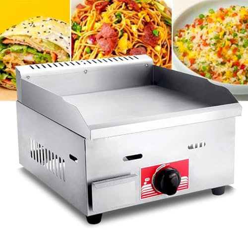 ZYLDDS Commercial LPG Gas Griddle Stainless Steel Grill BBQ 36cm Large Hotplate with Temperature Control 50-300℃ and Oil Leaking Hole,for Kitchen Und Restaurant