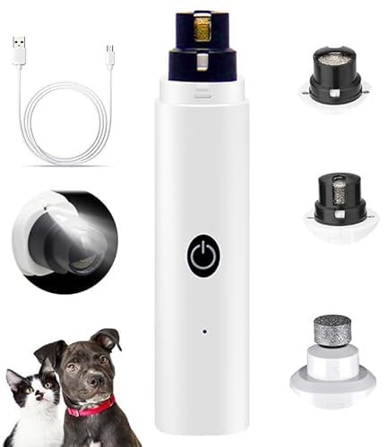 aiworth Electric Dog Nails Clippers - Low Noise Painless Pet Nail Trimmer with LED Light - Fast Rechargeable Dog Claw grinder Nail File for Large Medium Small Dogs Cats