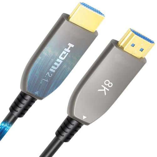 Elfcam® - 7m 8K Câble HDMI 2.1 à Fibre Optique Multimode OM3, Câble HDMI Ultra Prend en Charge 48 Gbit/s 8K@60Hz 4K@120Hz HDR Dynamique HDCP 2.2 et 2.3 eARC, Compatible avec Moniteur HDTV,7M