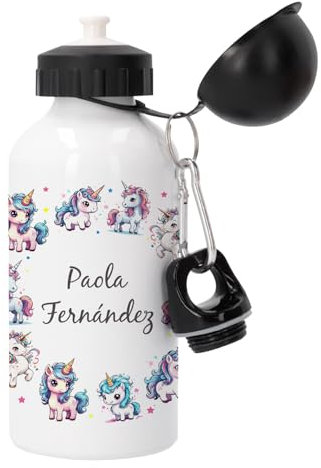 Kembilove Botella agua - Termo bebe - Cantimplora infantil personalizada - botella agua niños para la vuelta al cole - Regalos niños - Botella personalizada 500 ML - Unicornios