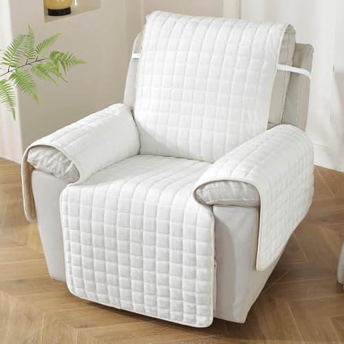 Royhom Flanell Sofa Überzug Waschbar Sofabezug 1 Sitzer, Sofaschoner rutschfest für Leder-Couch und Stoffsofas, Weicher Couch Überzug Mit Verstellbarem Elastischer Riemen (Quadrat, Weiß)