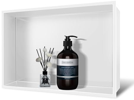 BATHFINESSE 18x12 Insert Shower Niche, 1 Shelf, Modern Contemporary Style, Wall Mounted, Stainless Steel, White