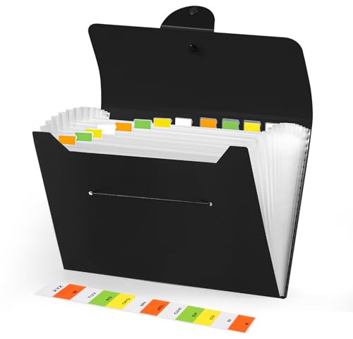 Brencco Dokumentenmappe A4,Mappen Ordnersystem Mit 12 Fächern,Fächermappe Mit Etiketten Document Organizer Schwarz