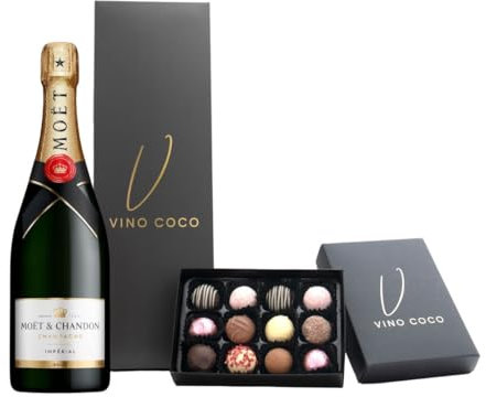 Vino Coco Moët & Chandon Champagne Gift Set | Moët & Chandon Impérial Brut Champagne Gift Set with 12 Luxury Chocolate Truffles - 12.5% ABV