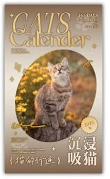 DFEPPJHG Cat's Tracks Serie 2025 Kalender Niedlicher Katzenfoto-Flip-Kalender Jahreskalender 1