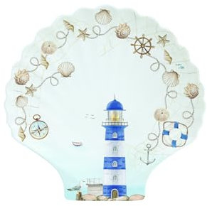 Easy Life BLLI1440 - Blue Lighthouse Teller in Muschelform, 28 x 27 cm