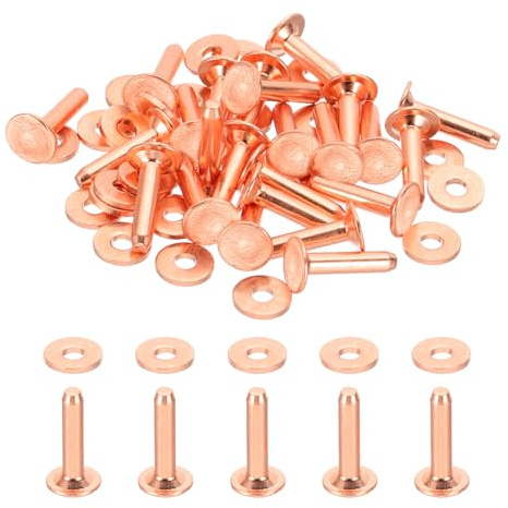 PATIKIL 24 Juegos Remaches Y Rebarbas De Cuero 6x2.3x10 mm | De Remaches Y Arandelas De Cobre, Para Artesanías En Cuero Cinturones Billeteras Collares Manualidades DIY