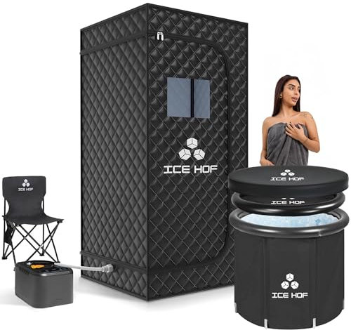 IceHof ® Baignoire de glace pliable pour adulte, taille extra Ø 80 x 80 cm, Baignoire portable, gonflable, froid Plunge, Ice Tub et sauna portable à vapeur, sauna sec portable, sauna extérieur, sauna