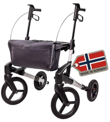 Topro Olympos Outdoor Rollator ATR Black Series (Modell 2025) - Rollator Offroad stabil & leicht mit großen Rädern und Ankipphilfe | Neues Design | 7 Jahre Garantie (Polarsilber, S)
