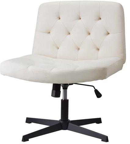 WangPangzi Cotton-Linen Cross Legged Chair, Armless Desk Chair with Wide Seat and No Wheels, Swivel Accent Chair for Home Office, Bedroom, or Study(Beige)