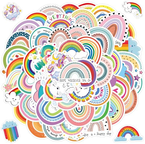 Alethron 100 Stück Regenbogen Sticker, Wasserfeste Sticker Vinyl Regenbogen Aufkleber Selbstklebend Rainbow Pride Stickers Aufkleber Kinder für Geschenk Deko Handarbeit Scrapbooking