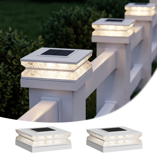 HMAKGG Pfostenleuchte Solar 2er Set, 9–12 cm Zaunpfosten, Weiß | Solar Pfostenkappe 9x9 10x10 11x11 12x12 cm, 3 Lichtfarben, 2 Helligkeiten, 8–10h Laufzeit, IP44 für Zaun, Terrasse, Garten