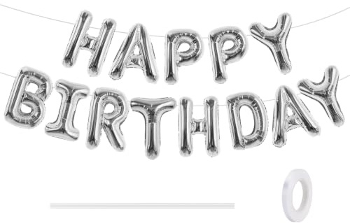 GoldRock Happy Birthday Ballon Girlande Silber, 16 Zoll Ballons Geburtstag | Folienballon Happy Birthday Deko, Geburtstagsdeko Luftballon Buchstaben, Luftballons Geburtstag für Junge Mädchen Mann Frau