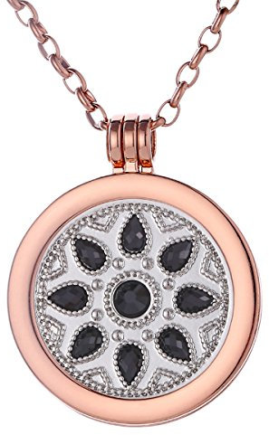Morella Damen Halskette Rosegold 70 cm Edelstahl mit Anhänger und Coin 33 mm Blume Ornament in Schmuckbeutel
