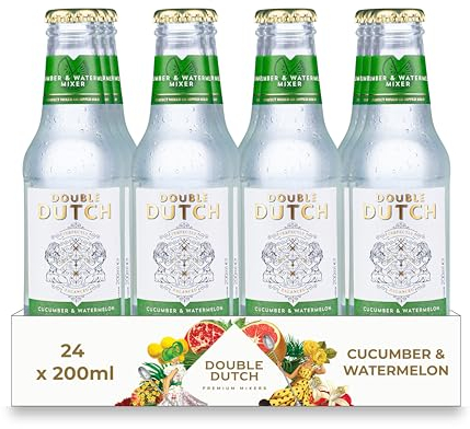 Double Dutch Cucumber & Watermelon Soda | Low Calorie Diet Soft Drink | 100% Natural Ingredients | Gluten Free, Vegan Friendly Premium Mixer Perfect For Gin, Vodka & Cocktails | 24 x 200ml Bottles