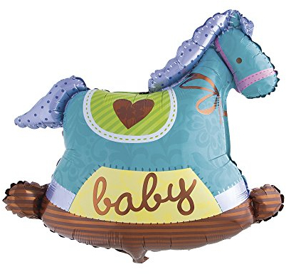 Rayher 87069358 Folienballon Schaukelpferd, 94cm hoch, babyblau, XXL Ballon fürs Baby für Heliumfüllung und Luftfüllung geeignet