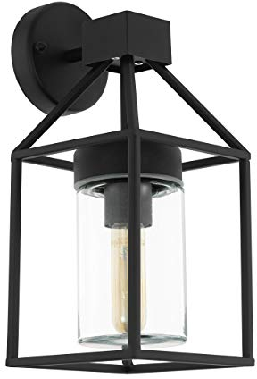 EGLO Außen-Wandlampe Trecate, 1 flammige Außenleuchte, Wandleuchte aus verzinktem Stahl, Farbe: Schwarz, Glas: klar, Fassung: E27, IP44