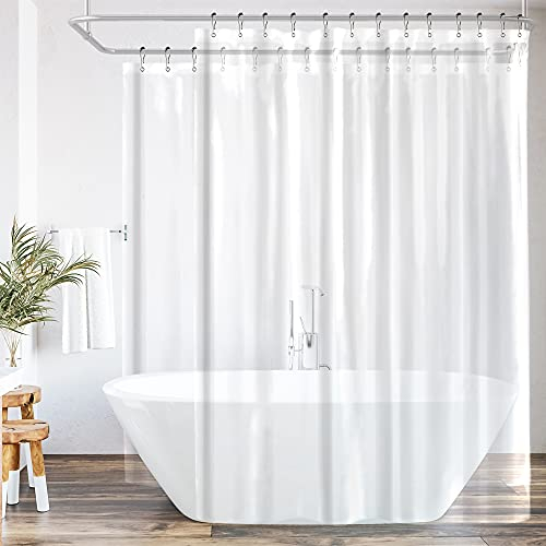 Riyidecor Clawfoot Badewannen-Duschvorhang, zum Umwickeln der Badewanne, transparent, 457 x 178 cm, PEVA, freistehend, oval, rund, extra breit, Badezimmer, Vintage, Antik-Duschhaken, strapazierfähig