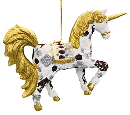 Einhorn Weihnachten Baumschmuck Figur Deko Hänger Christbaumschmuck 15 cm (weiß-Gold)