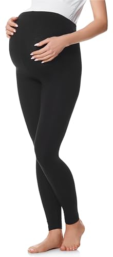 Be Mammy Lange Umstandsleggings aus Baumwolle Leggings für Schwangere Umstands Leggings Schwangerschafts Unterhosen mit Hoher Bund Weich und Elastisch BE20-230 (Schwarz, S)
