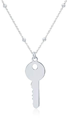 WANDA PLATA Halskette mit Schlüssel-Anhänger für Damen 925er Sterlingsilber, Schlüsselkette, Anhänger Herzschlüssel an 45cm langer Kette