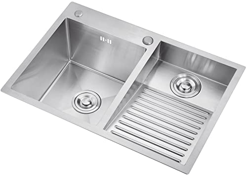 Bathroom Sinks Wäschepool Balkon Haushalt Edelstahl Waschbecken Waschbecken mit Waschtisch Leicht zu reinigen Doppelspüle, Wäschepool Geschenk (Farbe: B, Größe: 70 x 48 x 22 cm)